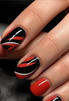 Step into the Season with Red and Black Nail Art School Spirit Nails, Red And Black Nail Art, Red And Black Nails, Black Nail Art, Pedicures, Bold Stripes, Black Nails