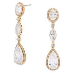 PRICES MAY VARY. High Quality - This elegant earring is crafted to be lightweight for easy all-day wear. Brass Hypoallergenic earrings plated with Gold with a brilliant finish; Nickel and Lead-Free Hand Polished - Light shines through Cubic Zirconia for extra sparkle and a classic silhouette for elegance. Perfect for any occasion and adds a touch of sparkle to any outfit. Simple - Each pair of earrings contains a beautiful cubic zirconia, which has a pave detailing that creates a stunning sparkl Formal 14k Yellow Gold Bridal Earrings, Yellow Gold Dangle Bridal Earrings For Formal Occasions, 22k Yellow Gold Dangle Bridal Earrings, Formal Yellow Gold Drop Bridal Earrings, Formal Gold-plated Yellow Gold Bridal Earrings, Formal Earrings, Gold Earrings Wedding, Prom Earrings, Jewelry Care Instructions