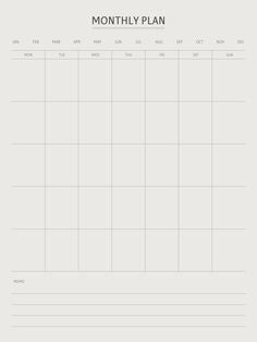 the printable month planner is shown in black and white, with an empty space for notes