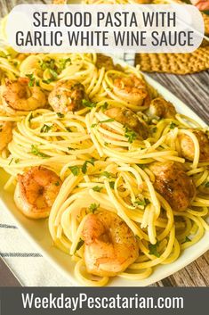 seafood pasta with white wine sauce recipe on a plate