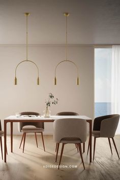 a dining table with four chairs around it