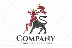 a bull with a flag and a crown on it's head logo for sale