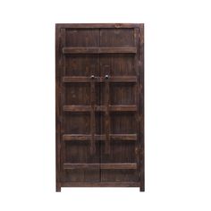 a wooden cabinet with two doors on one side and an open door on the other