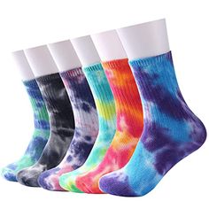 PRICES MAY VARY. Material: Made of Ultra-soft Cotton & Polyester, Stretch & Wearbale, Breathe Freely & Absorb Sweat Unique Design: The Tie Dye Socks designed with seamless toe closure, funny design bright colors and vintage style, match your clothes well and make you outstanding and charming Occasions: Perfect for everyday wear, casual, home, work, party, school, office, outdoor, indoor or athletic activities to match your sneakers, canvas shoes, flats etc. Perfect Gifts: The crew socks make the Tie Dye Socks, Casual Tie, Tie Dye Cotton, Colorful Socks, Athletic Socks, Dress Socks, Designer Socks, Cotton Socks, Casual Socks