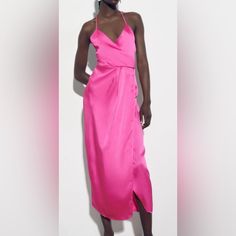 Zara Satin Effect Midi Dress In Pink Dress Xl, Zara Dresses, Xl Dress, Midi Dress, Zara, Satin, Pink, Dresses, Women Shopping