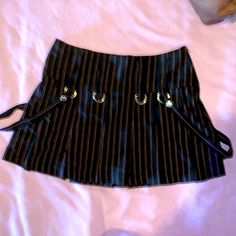 Y2k Vintage La Lip Service Pleated Pin Stripe Mini Skirt With Detachable Straps. No Tags But Never Worn, No Stains, No Rips. Sadly No Size Verification But It Feels Like A M/L Y2k High Waist Skirt With Belt Loops, Y2k Mini Skirt For Alternative Fashion, Y2k Style Mini Skirt With Belt Loops, Y2k Style Black Pleated Mini Skirt, Black Y2k Pleated Mini Skirt, Y2k High Waist Black Skirt, Black Y2k Style Pleated Mini Skirt, Y2k Black Pleated Mini Skirt, Y2k Black Skort With Pockets