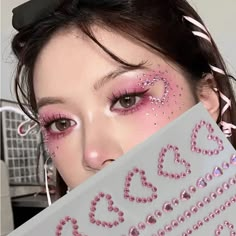 Super Cute And Stylish Ships In 5-10 Business Days Concert Makeup Looks Hooded Eyes, Make Up Concert Ideas, Pink Eye Makeup Festival, Eye Makeup Painting, Pink Goth Eye Makeup, Sparkly Red Makeup, Pink And Black Rave Makeup, Baddie Pink Makeup, Pink Bear Makeup