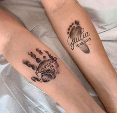 two people with matching tattoos on their legs that say gulua and don't touch