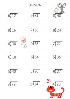 the printable worksheet for division and division with two numbers in each column