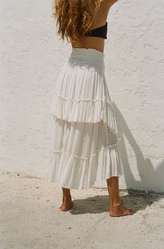 The Convertible Skirt | Free People White Flowy Skirt Outfit, White Flowy Skirt, White Skirt Summer, White Ruffle Skirt, Convertible Skirt, White Skirt Outfits, Festival Outfits Rave, White Long Skirt, Wedding Showers