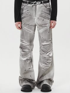 It is a unique denim pant in biker pant design. The pant is made of wax coated denim fabric finished with dirt points. The regular fit pant is matched with casual and stylish look.- Button, zipper closure- Side pockets- Back pockets- Logo label Biker Style Straight Leg Jeans For Streetwear, Biker Denim Bottoms For Streetwear, Edgy Washed Pants For Streetwear, Biker Style Denim Straight Leg Bottoms, Biker Style Straight Leg Streetwear Bottoms, Biker Straight Leg Bottoms For Streetwear, Urban Style Washed Rigid Denim Pants, Urban Washed Rigid Denim Pants, Fitted Distressed Rigid Denim Pants