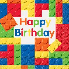 a happy birthday card with legos on it