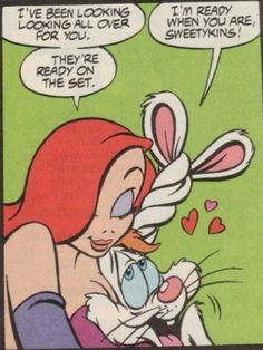 the little mermaid is hugging her rabbit in an old comic book, and it says i've been looking for all over when you are ready to be on the set