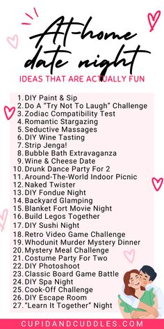 Spice things up with these 36 ridiculously rad date-night inspo for couples wanting to stay home! Bored of the usual dinner-and-a-movie routine? Switch gears and reignite the romance without stepping foot outside your door! Food To Make For Date Night, Date Ideas At Home Diy, Home Dates Night Ideas, Intimate Date Night Ideas At Home, Stay Home Date Ideas, Free Date Night Ideas At Home, Fun Things To Do With Boyfriend At Home, Cute Date Night Ideas At Home, Couple Game Night Ideas At Home