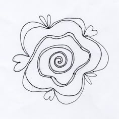 a black and white drawing of a flower with spirals on it's petals