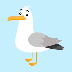 a cartoon seagull standing on one leg