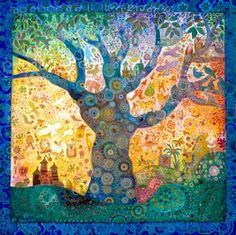 the tree of life is depicted in this colorful art work by artist susan schreck