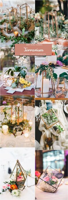 several different pictures of flowers and candles in vases on a table with text overlay