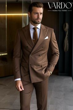 Brown Double Breasted Suit, Engagement Suits, Coat Pant For Men, Brown Suits For Men, Suit Double Breasted, Groom And Groomsmen Suits, Man Suits, The Rising Sun