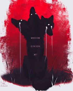 a painting of a wolf with the words which one is the real me?