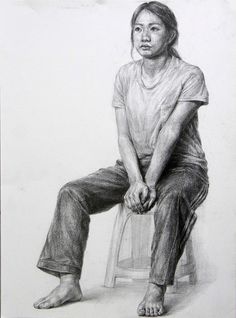 a drawing of a person sitting on a chair