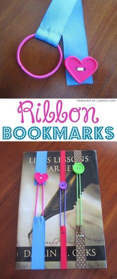 the bookmarks are made with ribbon and scissors