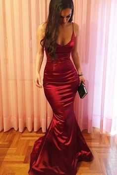 Mermaid Sexy Spaghetti Straps Evening Prom Dress Burgundy Mermaid Prom Dress, Trumpet Prom Dress, Prom Dress Burgundy, Mermaid Prom Dress, Spaghetti Strap Prom Dress, Prom Dress Inspiration, Outfit Trends, Mermaid Evening Dresses, Dress Spaghetti