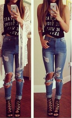 love all the styles i find at Colors of Aurora. this outfit is awesome Destroyed Jeans, Inspired Outfits, Looks Style, Style Outfits, Spring Summer Outfits, Outfits Casuales, Fashion Clothes, Ripped Jeans, Teen Fashion