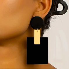 Geometric Shapes Never Looked So Good. These Statement Earrings Are Full Of Style. Lightweight. Unique. Statement Piece. Dimensions In Image. Minimalist Black Evening Jewelry, Modern Black Earrings For Party, Modern Rectangular Earrings For Party, Modern Rectangular Jewelry For Party, Modern Rectangular Party Earrings, Bold Black Drop Earrings, Rectangular Earrings For Evening, Black Minimalist Jewelry For Everyday, Modern Black Square Jewelry