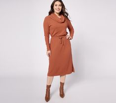 This unicorn of knit dresses (flattering and morning-to-night comfy) finds you at the top of your style game this season. So fresh with midi boots! From AnyBody®. Knee-length Knit Sweater Dress For Loungewear, Knit Sweater Dress For Loungewear, Casual Midi Sweater Dress For Loungewear, Winter Knee-length Sweater Dress For Loungewear, Casual Knit Midi Dress For Loungewear, Casual Midi Sweater Dress For Daywear, Casual Fall Midi Dress For Loungewear, Casual Fall Loungewear Midi Dress, Winter Loungewear Sweater Dress Midi Length