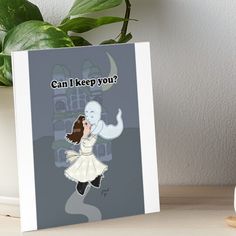 a card with an image of a woman dancing and the words can i keep you? on it