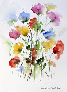 watercolor painting of colorful flowers on white paper