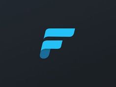 the letter f is made up of blue and black lines on a dark background,