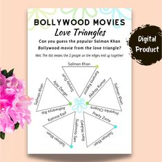 a poster with the words'love triangles'on it next to a pink flower