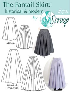 the final skirt historical and modern by scroop pattern is shown in three different styles