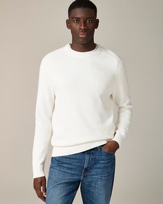 J.Crew: Heritage Cotton Crewneck Sweater For Men Classic Cotton Crew Neck Sweater, Classic Cotton Sweater With Ribbed Neckline, Knit Sweatshirt With Crew Neck, Knit Crew Neck Sweatshirt, Cotton Crew Neck Sweater With Ribbed Neckline, Classic Crew Knit Sweater, Classic Crew Neck Sweater With Ribbed Neckline, Classic Sweater With Ribbed Crew Neck, Cotton Crew Neck Polo Sweater