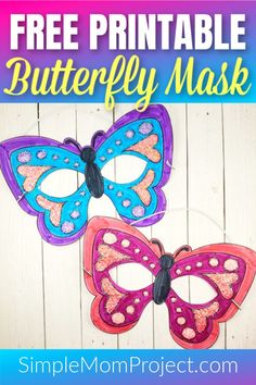 two butterfly masks with the text free printable butterfly mask