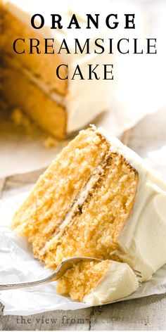 a slice of orange creamsice cake on a fork