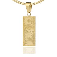 PRICES MAY VARY. Material:316L Steel Dollar Bill Pendant Dollar Pendant Weight:12G 24" Stainless Steel Flat Chain Pendant Height:1.69"(43MM),Width:0.51"(13MM) Provide A Gift Bag(it's suitable for birthday,valentine's day,back to school present) Consumer Note:
 1.Fashion jewelry needs regular maintenance.
 2.Product packaging products any questions,please contact the seller.
 3.Product broken,please contact the seller to replace(or given you a fulll refund).
 4.Due to the background of the photo, Pendant Necklace Gold, Dollar Bill, Photo Lighting, Chain Pendant, Gold Pendant Necklace, Chain Pendants, Gift Bag, Different Colors, Back To School