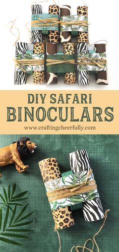 there are many different types of wrapped presents on the table with text overlay that says diy safari binoculars