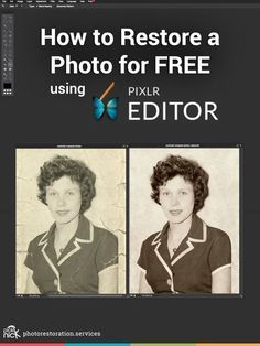 an image of two women with the text how to restore a photo for free using pixir editor