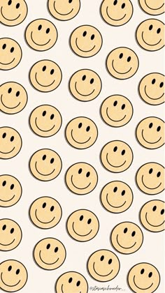 many smiley faces are arranged in rows on a white background with the words happy written below them