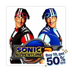 an advertisement for sonic adventure with two men wearing hats and goggles