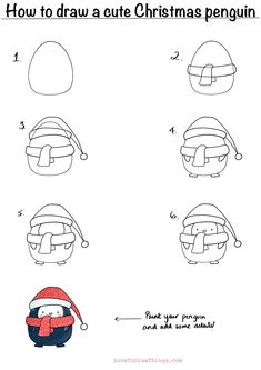 how to draw a cute christmas penguin in easy step by step drawing instructions for kids