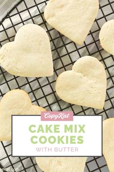 Overhead view of heart shaped cake mix cookies on a cooling rack. Easy Cake Mix Cookies, Mmm Cookies, 3 Ingredient Recipe, Different Types Of Cakes, Artist Cake