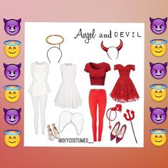 there are many different costumes and accessories on this page with emoticions in the background