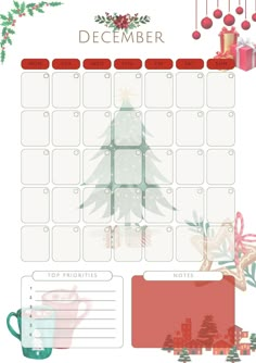 a calendar with christmas decorations on it