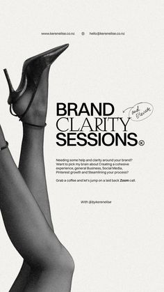 a woman's legs with high heels in black and white advert for brand charity session