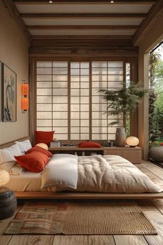 Japandi Bedroom Ideas for a Harmonious Retreat - Puqqu Japandi Bedroom Ideas, Japanese Inspired Bedroom, Japandi Bedroom, Japanese Bedroom, Japanese Room, Rustic Bedroom Decor, Modern Bedroom Decor