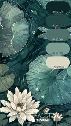 water lilies and lily pads are shown in this graphic art printable wallpaper